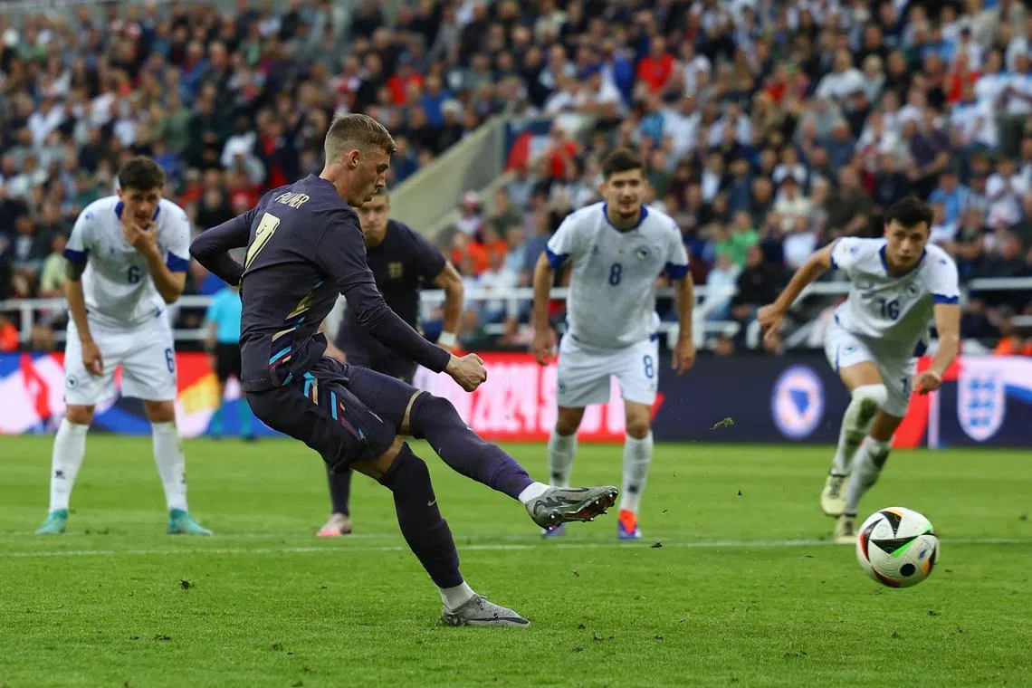 Soccer Football - International Friendly - England v Bosnia and Herzegovina - St James' Park, Newcastle, Britain - June 3, 2024 England's Cole Palmer scores their first goal from the penalty spot Action Images via Reuters/Lee Smith