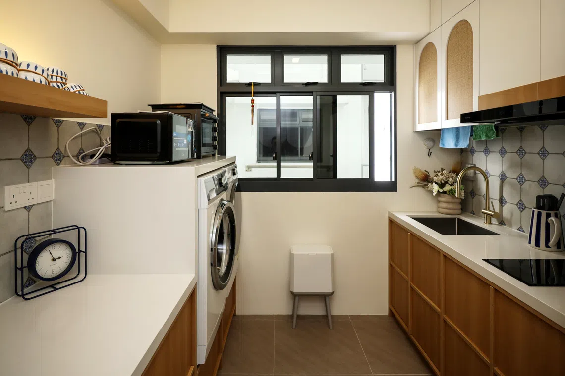 ST20260701_202685600170 : Gin Tay/ jlreno/ Joyce Lim BH/ (Caption to confirm) Portraits of retiree Ivy and interior designer, Carmen photographed at her newly renovated two-room flats in Pasir Ris, on July 1, 2026. //For years, two-room flats were seen as homes for retirees and singles living simply. But that image has changed. Many are now spending tens of thousands in renovating these compact units. Interview with a 70-year-old who paid $100,000 for a two-room flat and spent $60,000 renovating it, transforming her home into a Mediterranean- inspired retreat.