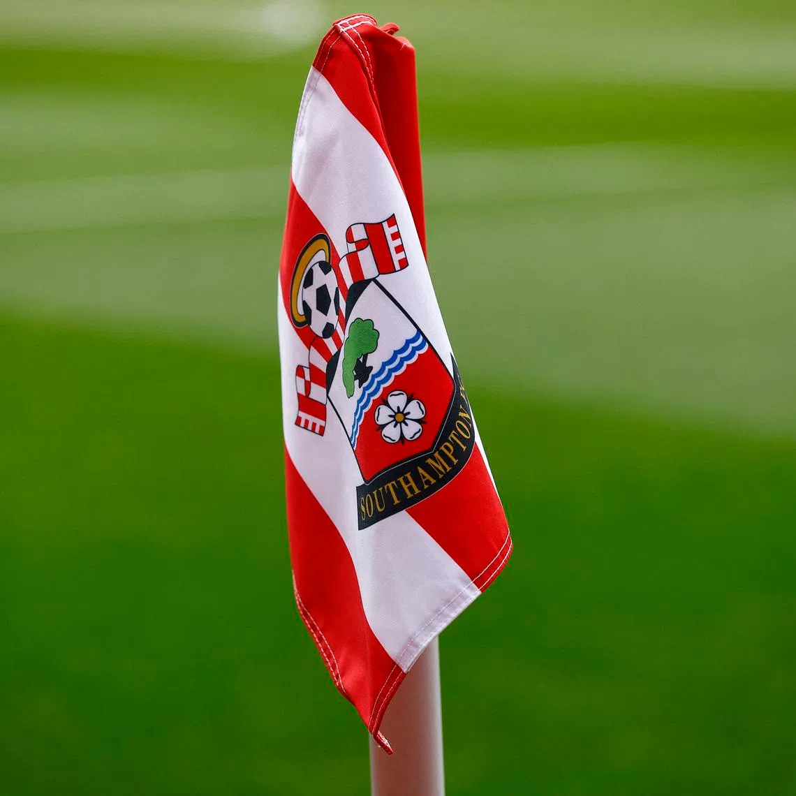 General view of the Southampton crest seen on a corner flag before a match, St Mary's Stadium, Southampton, Britain - February 11, 2023. REUTERS/Peter Nicholls/File Photo