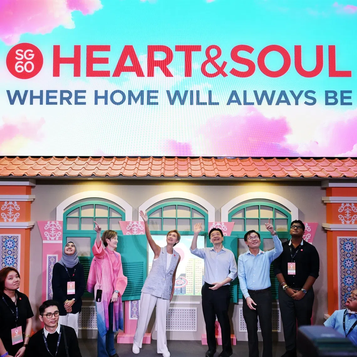 Prime Minister Lawrence Wong (centre, right) at the launch of the SG60 Heart&amp;Soul Experience at Orchard Library on Aug 26.