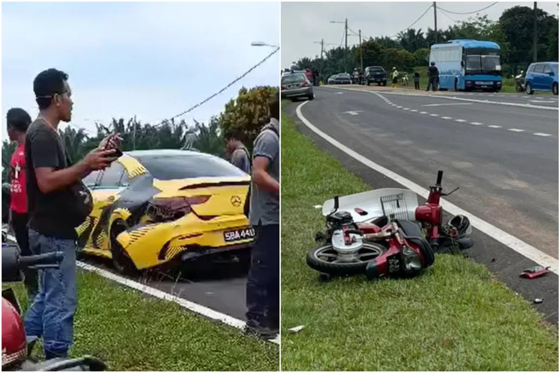 The Singaporean was driving a yellow Mercedes which hit a motorcycle that the kindergartener and his father were riding.