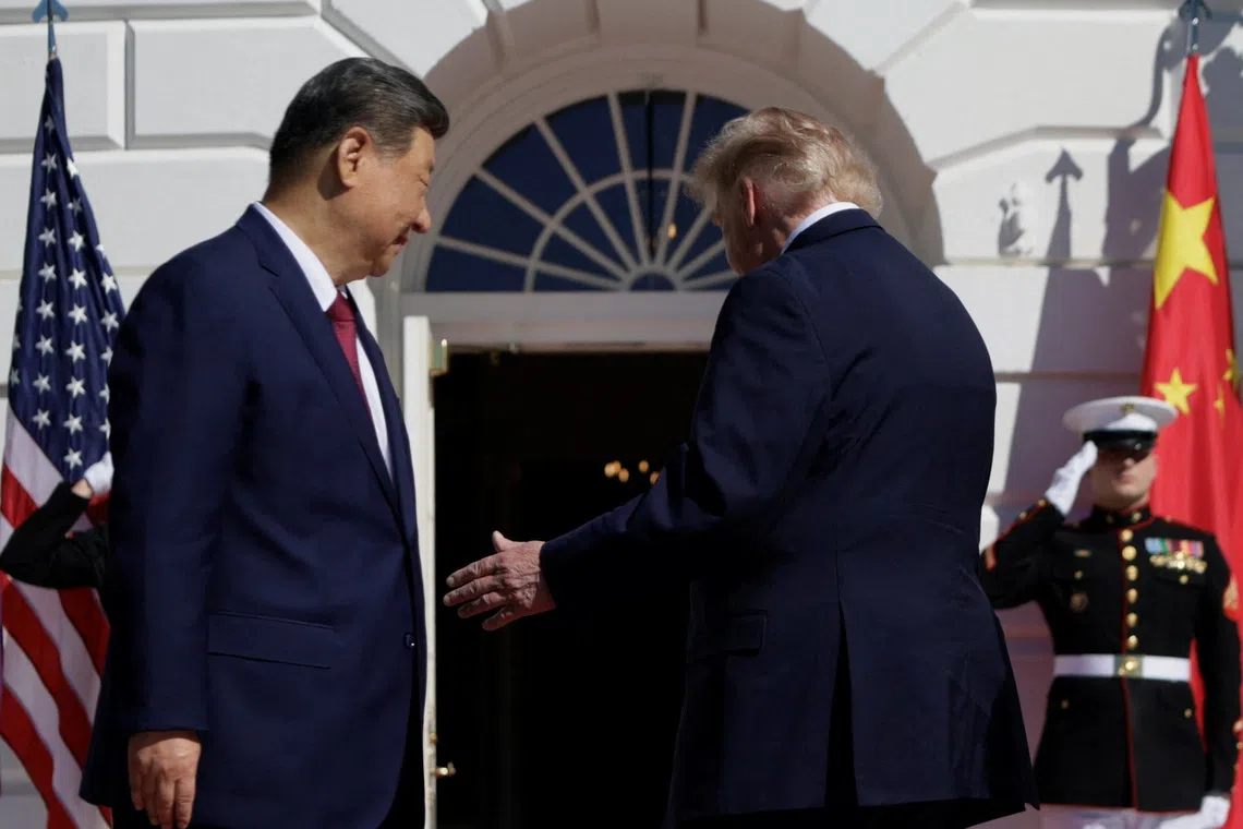 US President Donald Trump greets Chinese President Xi Jinping at the White House in Washington, DC, US, September 25, 2026. REUTERS/Evan Vucci