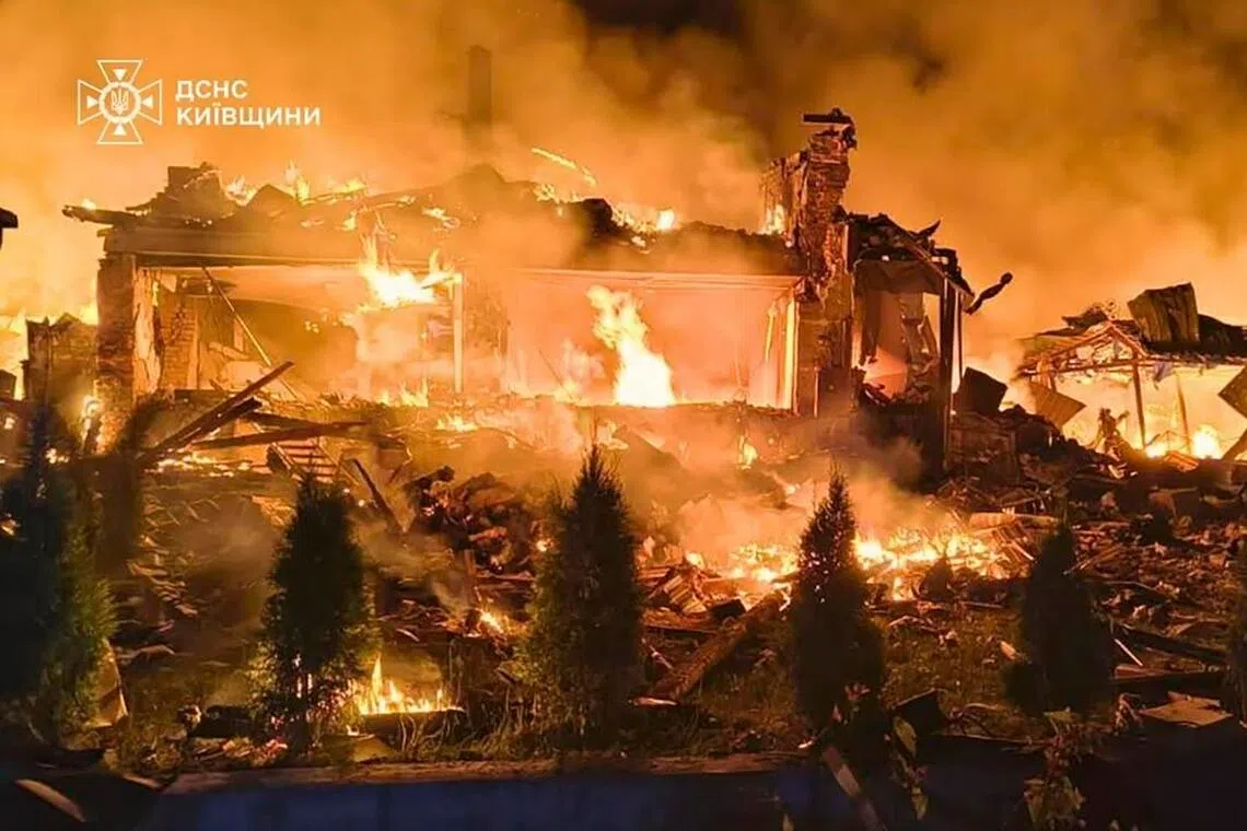 Russia launched six ballistic missiles and 151 drones at Ukraine overnight, with a drone hitting a private home in Pukhivka village near Kyiv, killing a grandfather, a grandmother, and their grandson, who was three years old.
