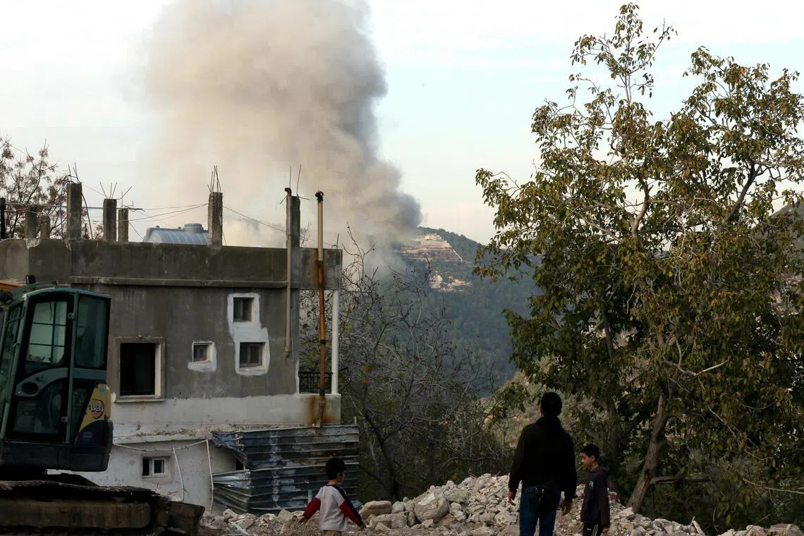 Smoke rises from the site of an Israeli air strike that targeted Jbaa in southern Lebanon on Dec 4, 2025. Hezbollah has said Israeli troops must withdraw from five positions they occupy in southern Lebanon.
