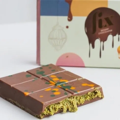 Dubai Chewy Chocolate Cookie (left) from Bakefresh studio. The original Can't Get Knafeh of It bar (right) was developed by the Dubai-based FIX Dessert Chocolatier.