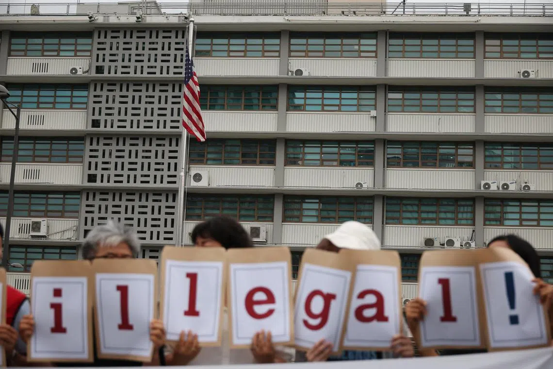 Activists protest in front of the US embassy in Seoul on Sept 9.