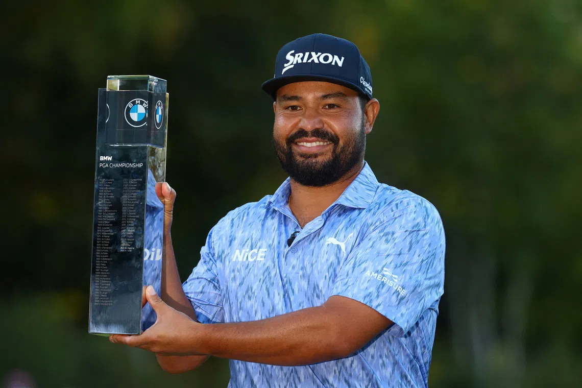 Golf - European Tour - BMW PGA Championship - Wentworth Club, Virginia Water, Britain - September 20, 2026 J.J. Spaun of the U.S. celebrates with the trophy after winning the BMW PGA Championship Action Images via Reuters/Matthew Childs