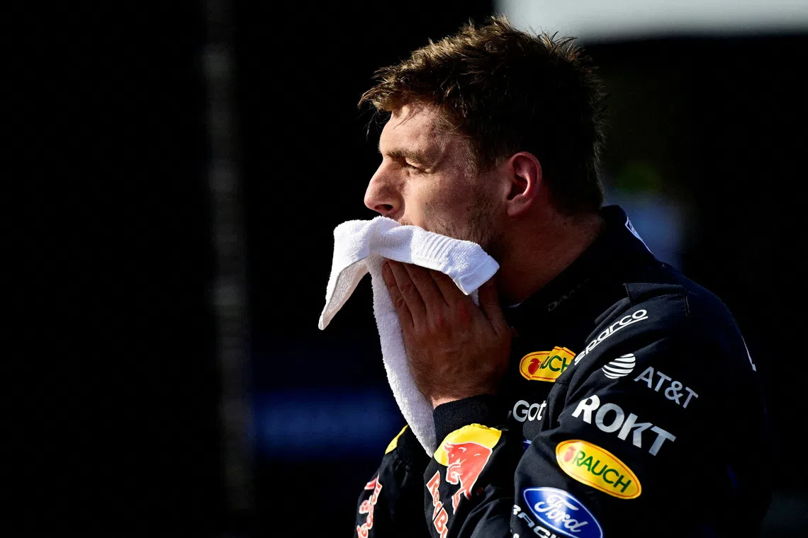 FILE PHOTO: Formula One F1 - Hungarian Grand Prix - Hungaroring, Budapest, Hungary - July 26, 2026 Red Bull's Max Verstappen reacts after finishing second place in the Hungarian Grand Prix REUTERS/Marton Monus/File Photo