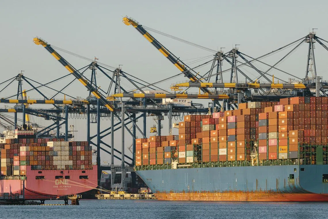 FILE -- Container ships at the Port of Los Angeles, June 24, 2022. Countries are pursuing new solutions to try to mitigate climate change. More trade fights are likely to come hand in hand. (Stella Kalinina/The New York Times)
