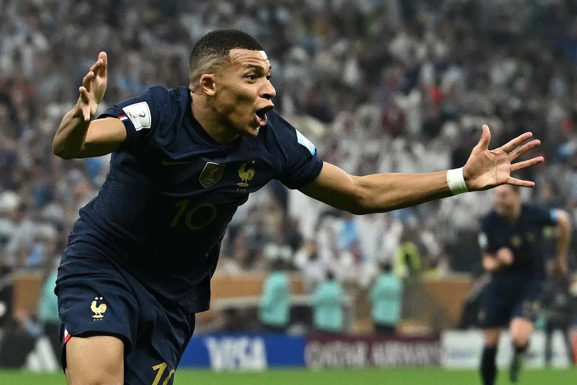 France's Kylian Mbappe celebrates scoring their second goal. REUTERS/Dylan Martinez