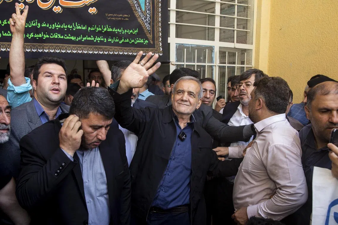 Masoud Pezeshkian, the reformist presidential candidate, after casting his vote in Iran's presidential runoff election at a mosque in Tehran, July 5, 2024. (Arash Khamooshi/The New York Times)