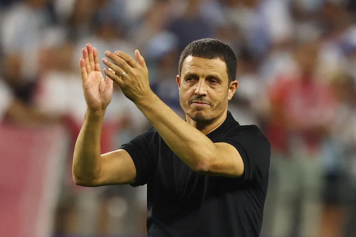Soccer Football - FIFA World Cup 2026 - Group J - Jordan v Argentina - Dallas Stadium, Arlington, Texas, U.S. - June 27, 2026 Jordan coach Jamal Sellami looks dejected after the match REUTERS/Kai Pfaffenbach