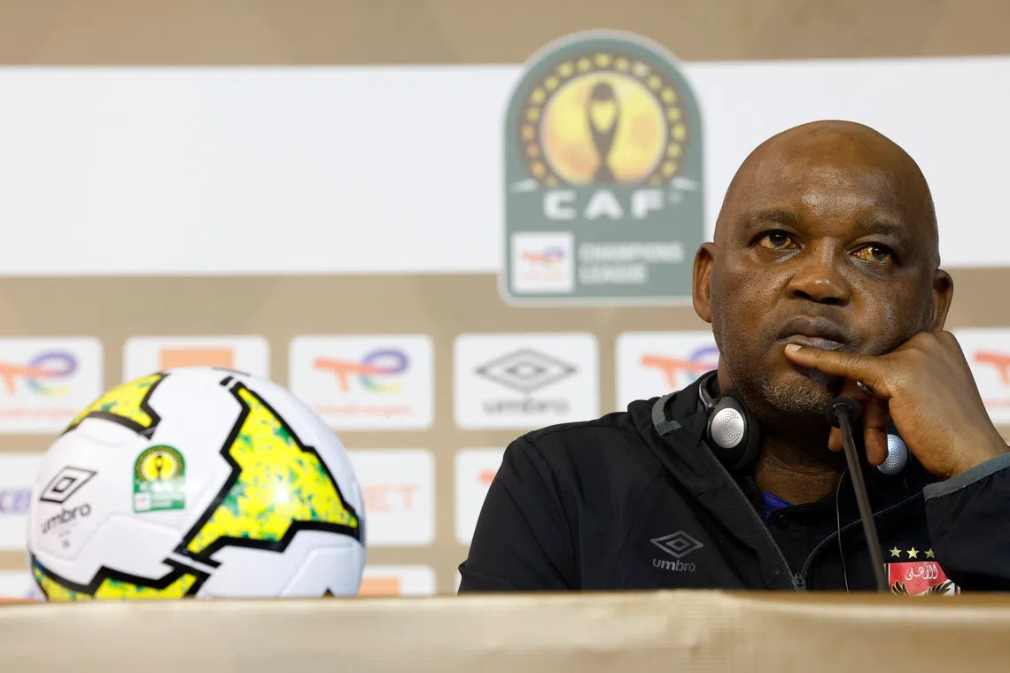 Soccer Football - African Champions League final - Al Ahly SC Press Conference - Casablanca-Complexe, Mohammed V. Stadium, Casablanca, Morocco - May 29, 2022 Al Ahly coach Pitso Mosimane during the press conference REUTERS/Juan Medina