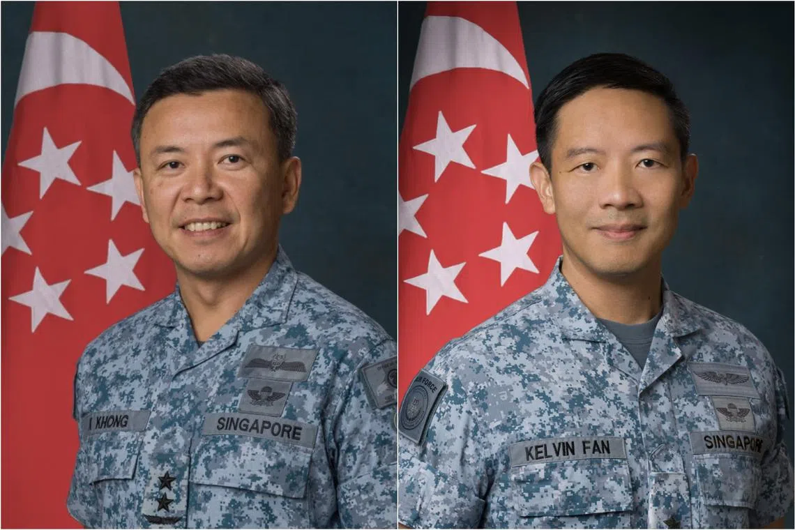 Brigadier-General Kelvin Fan Sui Siong (right) will take over from Major-General Kelvin Khong Boon Leong as Chief of Air Force on March 22.