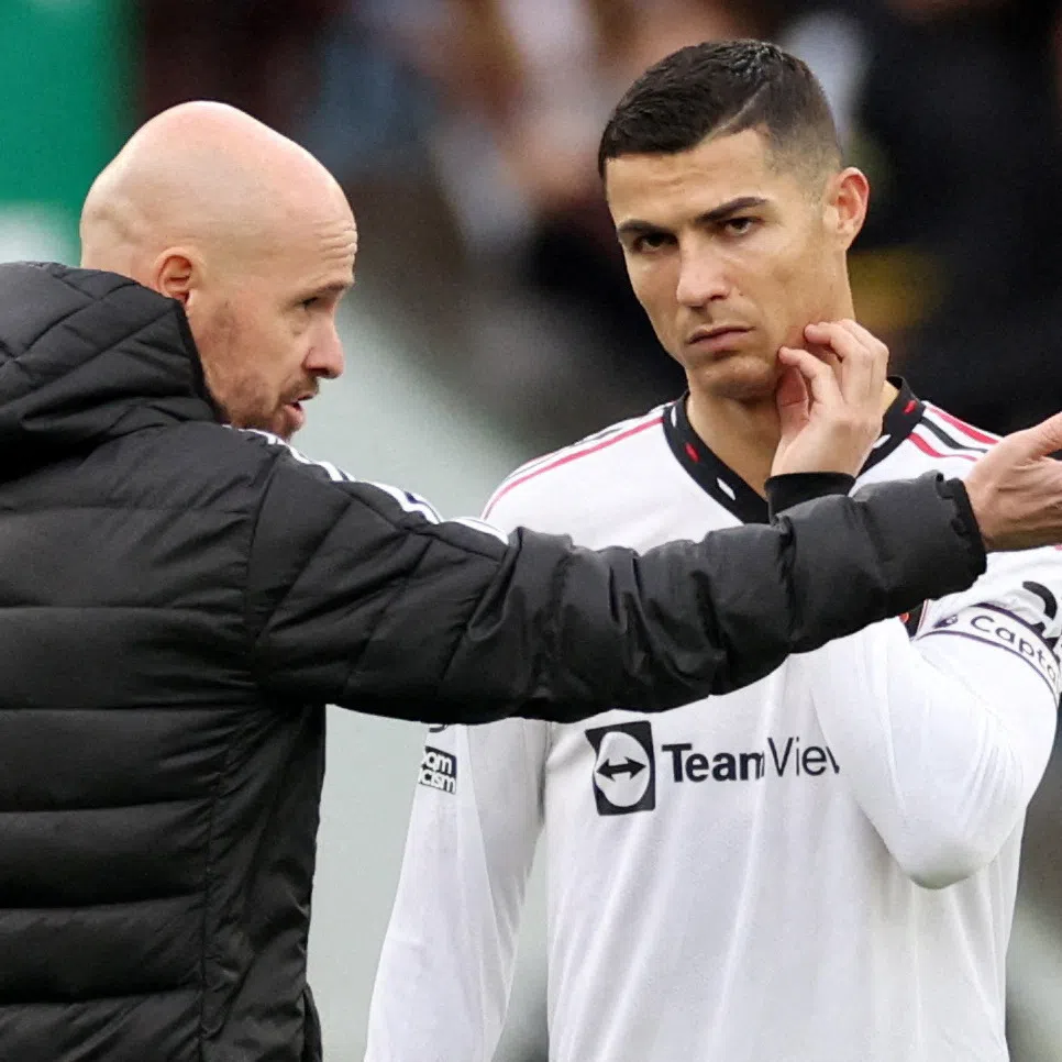 Then Manchester United manager Erik ten Hag with Cristiano Ronaldo during a Premier League match in November 2022. The player left the club later that month.