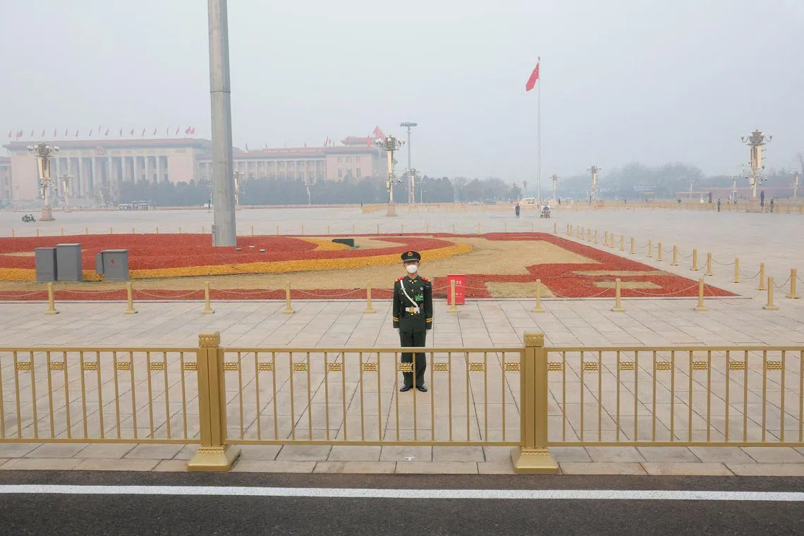 China's Parliament is holding its annual meeting in Beijing, where air quality has risen above the level classified as "heavy pollution".