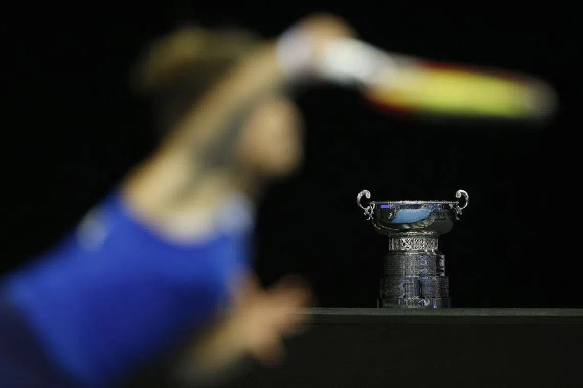 FILE PHOTO: Tennis - Billie Jean King Cup Finals - Emirates Arena, Glasgow, Scotland, Britain - November 9, 2022 General view of the trophy during the group stage match between Italy's Jasmine Paolini and Switwerland's Belinda Bencic Action Images via Reuters/Ed Sykes/File Photo