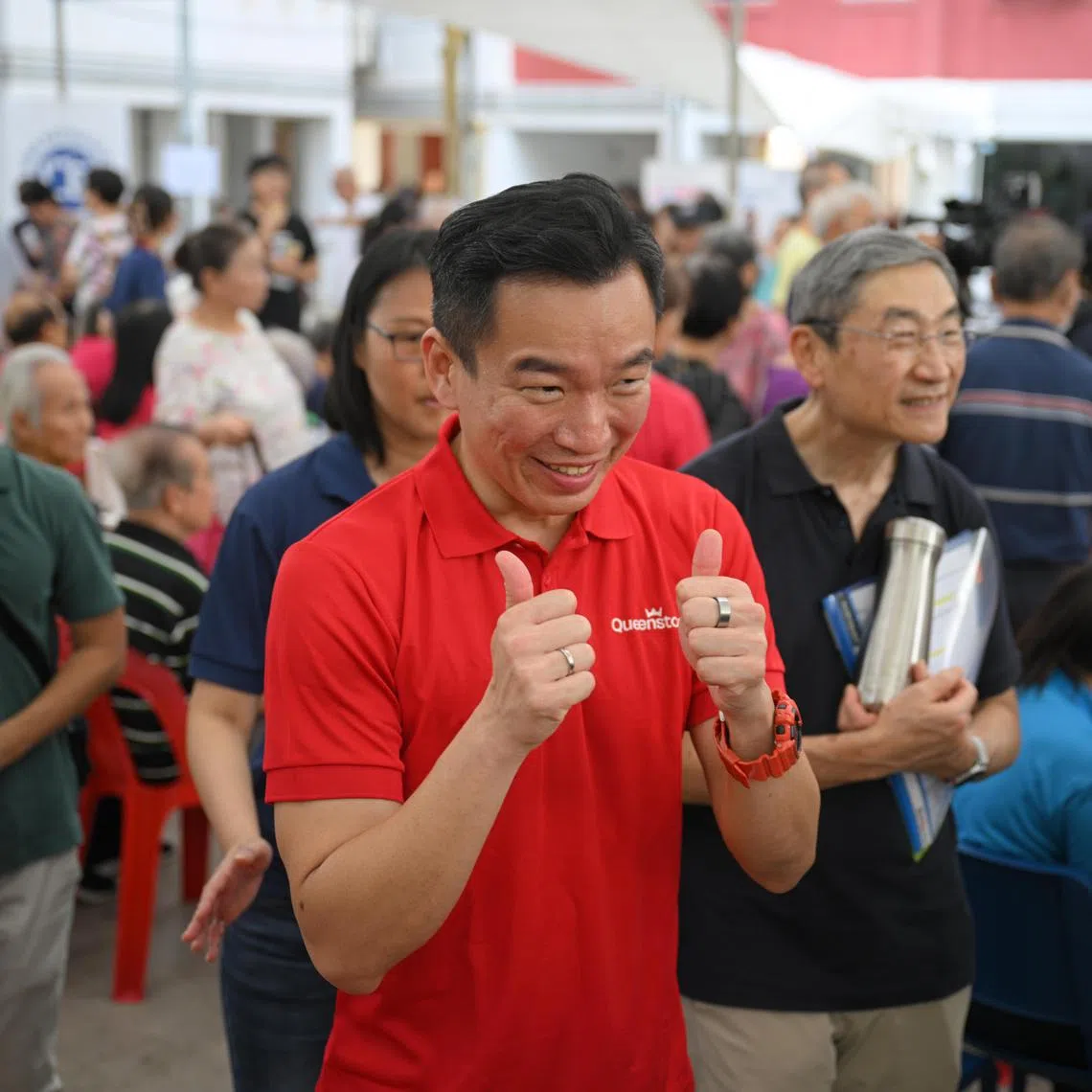 Mr Eric Chua, Senior Parliamentary Secretary, Ministry of Culture, Community and Youth & Ministry of Social and Family Development, and MP for Queenstown, speaking to residents at the opening of Happy Village @ Mei Ling on March 15, 2025.