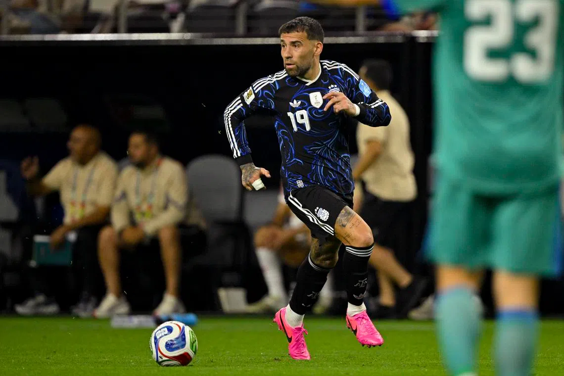 Jun 27, 2026; Arlington, Texas, USA; Argentina defender Nicolas Otamendi (19) in action during a Group J match between Jordan and Argentina in the 2026 FIFA World Cup at Dallas Stadium. Mandatory Credit: Jerome Miron-Imagn Images