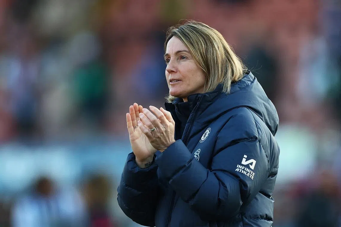 Soccer Football - Women's Super League - Brighton & Hove Albion v Chelsea - Broadfield Stadium, Crawley, Britain - March 2, 2025 Chelsea manager Sonia Bompastor reacts after the match Action Images via Reuters/Matthew Childs/File Photo