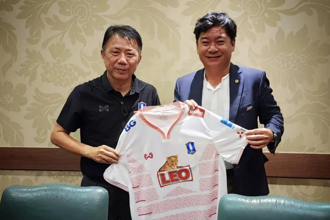 BG Pathum United CEO Supasin Leelarit (left) met FAS acting president Bernard Tan and various local football officials in early March.