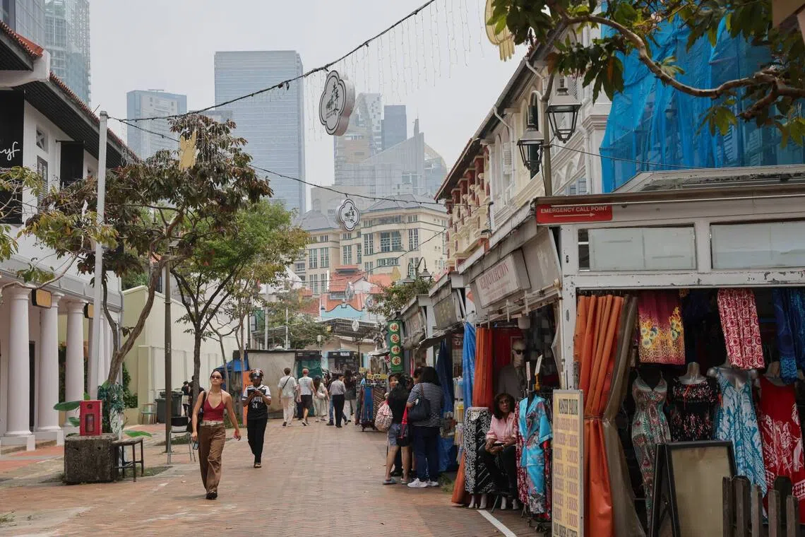 Tourists at Pagoda street in Chinatown at 12.55pm on Oct 23.