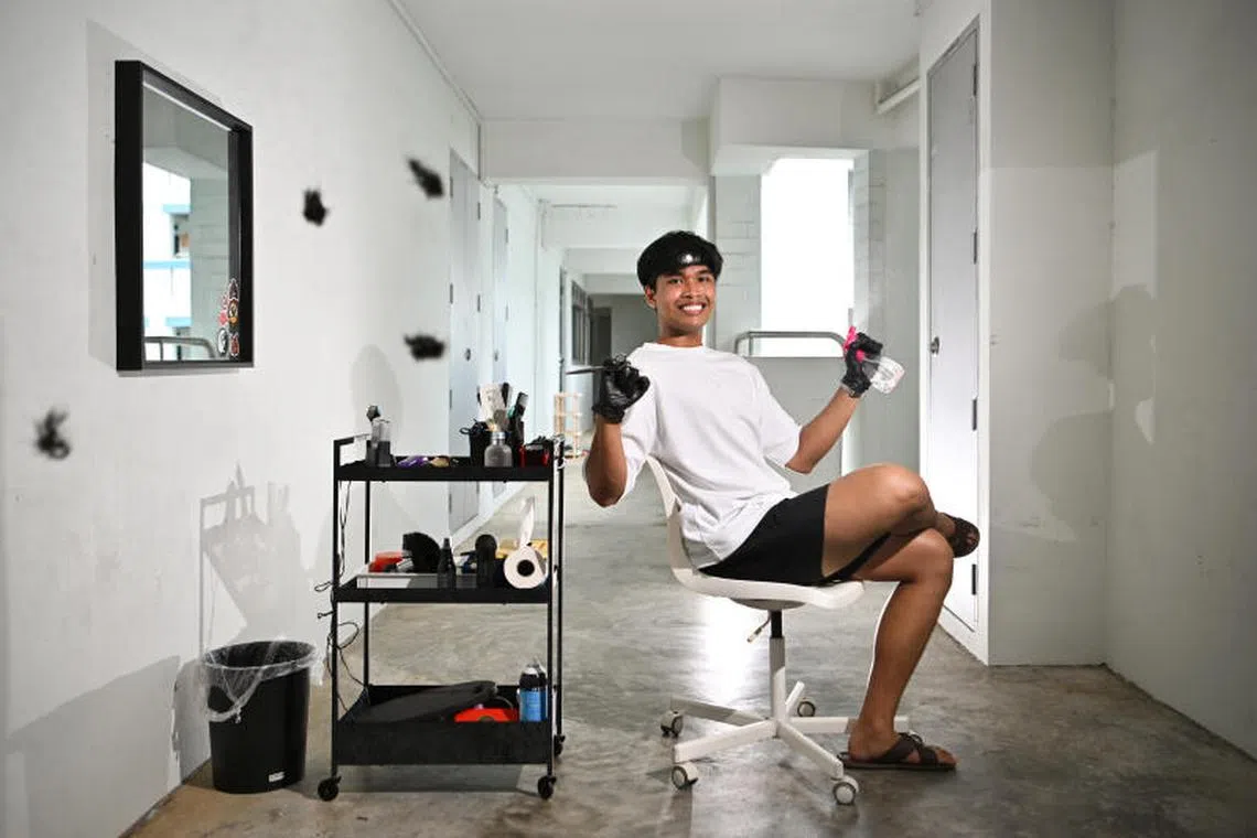 On weekends, polytechnic student Muhammad Irfan Azman takes out his hair clippers, ready to snip and shave as a freelance barber. 
