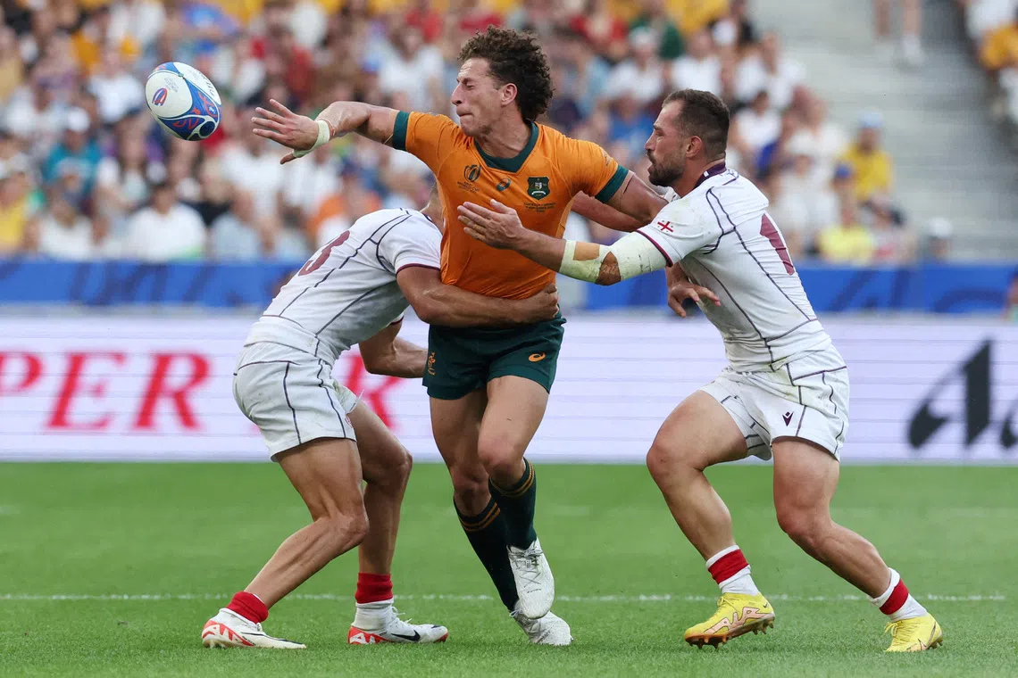 FILE PHOTO: Rugby Union - Rugby World Cup 2023 - Pool C - Australia v Georgia - Stade de France, Saint-Denis, France - September 9, 2023 Australia's Mark Nawaqanitawase in action REUTERS/Stephanie Lecocq/File Photo
