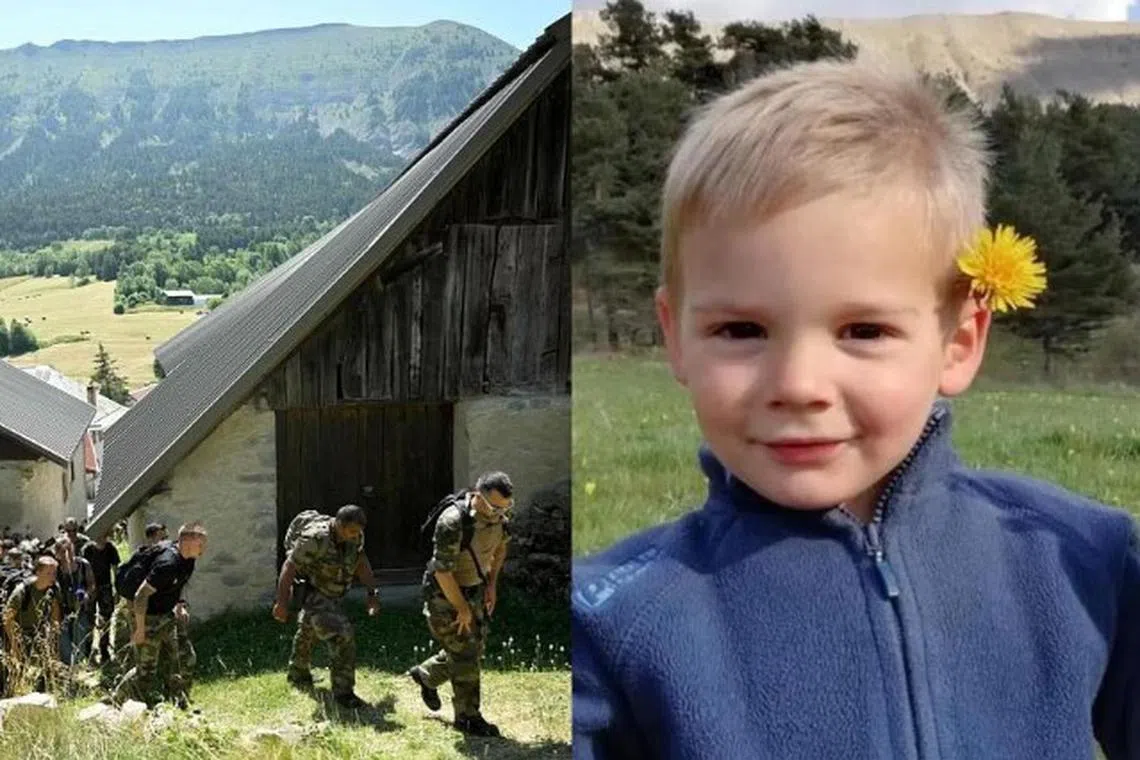 French gendarmes taking part in a search operation for two-year-old Emile.