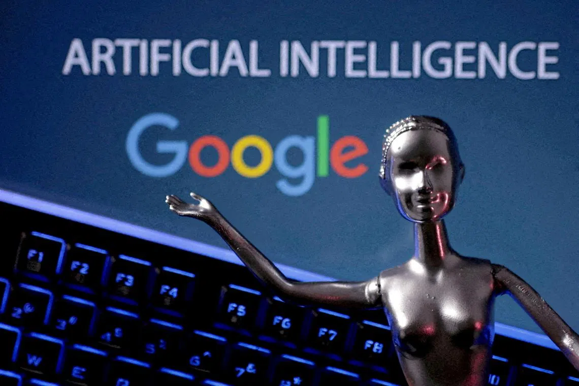 FILE PHOTO: Google logo and AI Artificial Intelligence words are seen in this illustration taken, May 4, 2023. REUTERS/Dado Ruvic/Illustration/File Photo