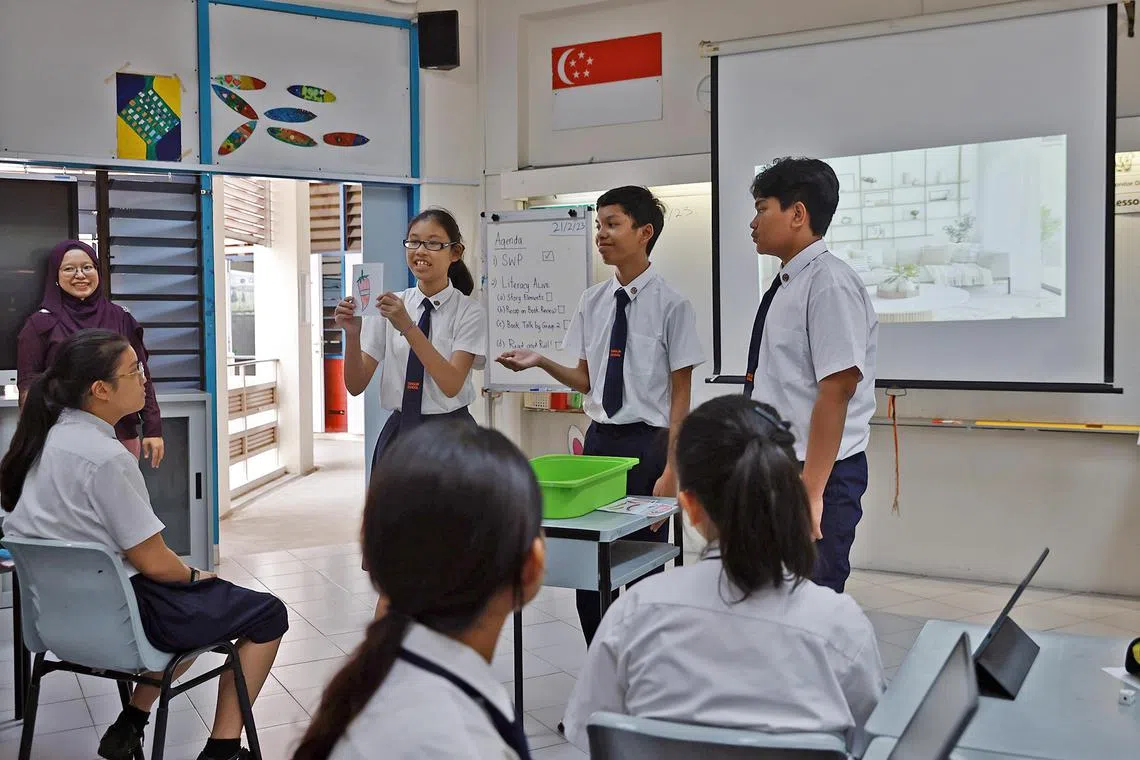 ST20230221_202398071275/nitanglin21/Jason Quah
Students perform a skit at APSN Tanglin School on 21 February, 2023.