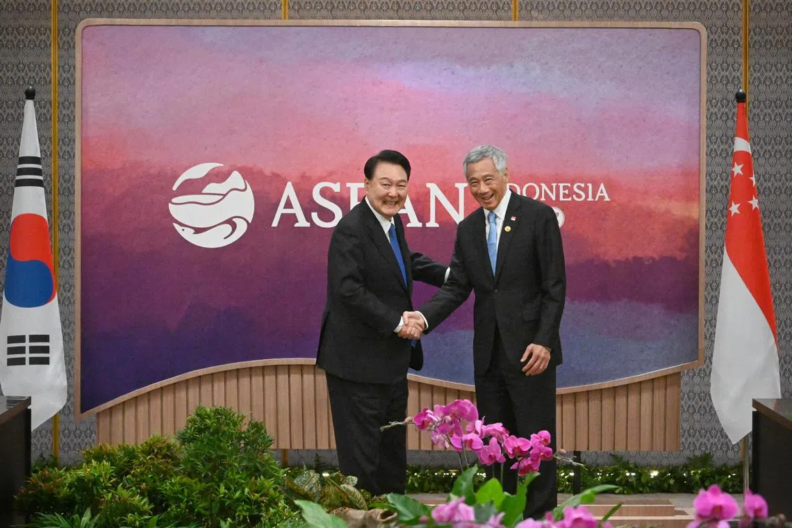 Prime Minister Lee Hsien Loong bilateral meeting with Republic of Korea President, Yoon Suk-yeol during at Jakarta Convention Centre on Sep 7, 2023.



/ Prime Minister Lee Hsien Loong in Jakarta, Indonesia during the ASEAN Summit 2023.