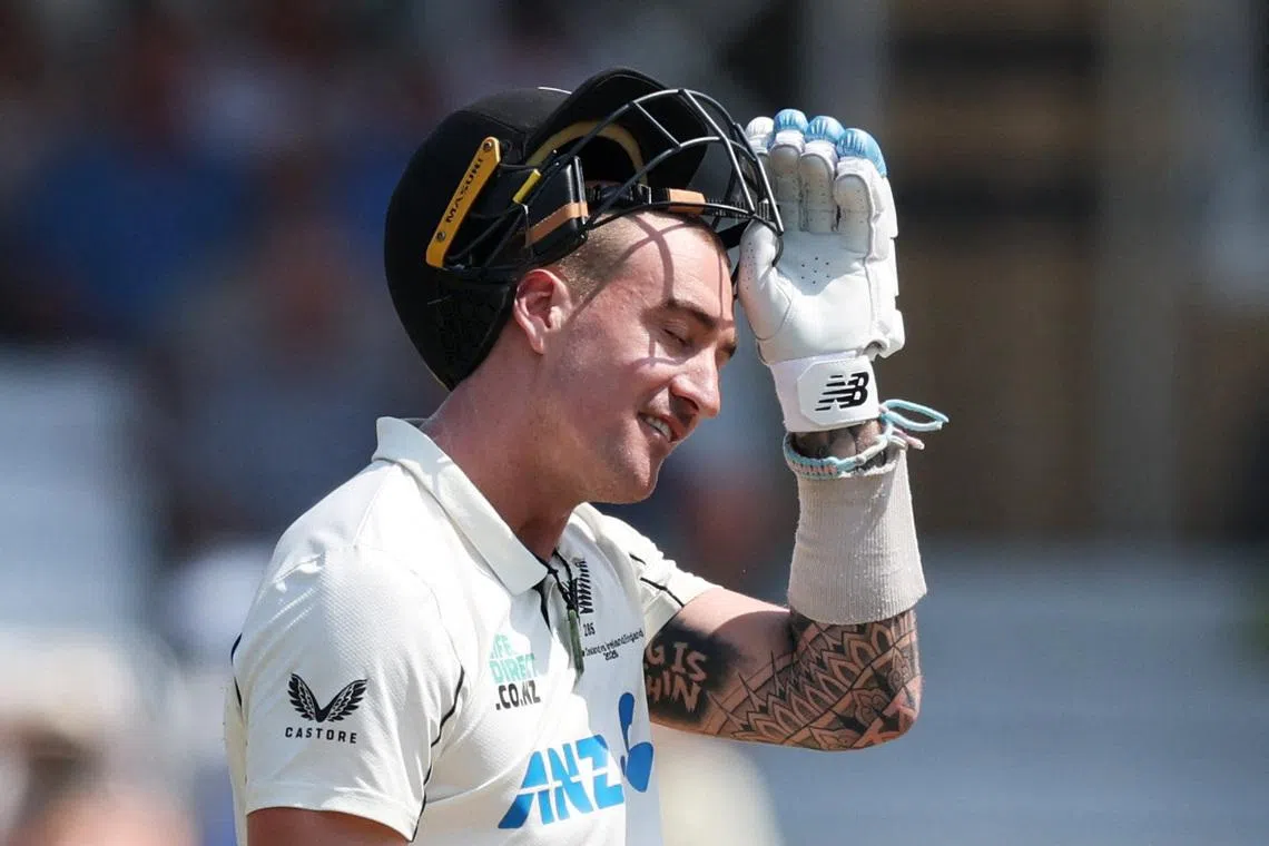 Cricket - England v New Zealand - Third Test - Trent Bridge Cricket Ground, Nottingham, Britain - June 26, 2026 New Zealand's Blair Tickner reacts after being hit on the helmet by a ball bowled by England's Jofra Archer Action Images via Reuters/Andrew Boyers