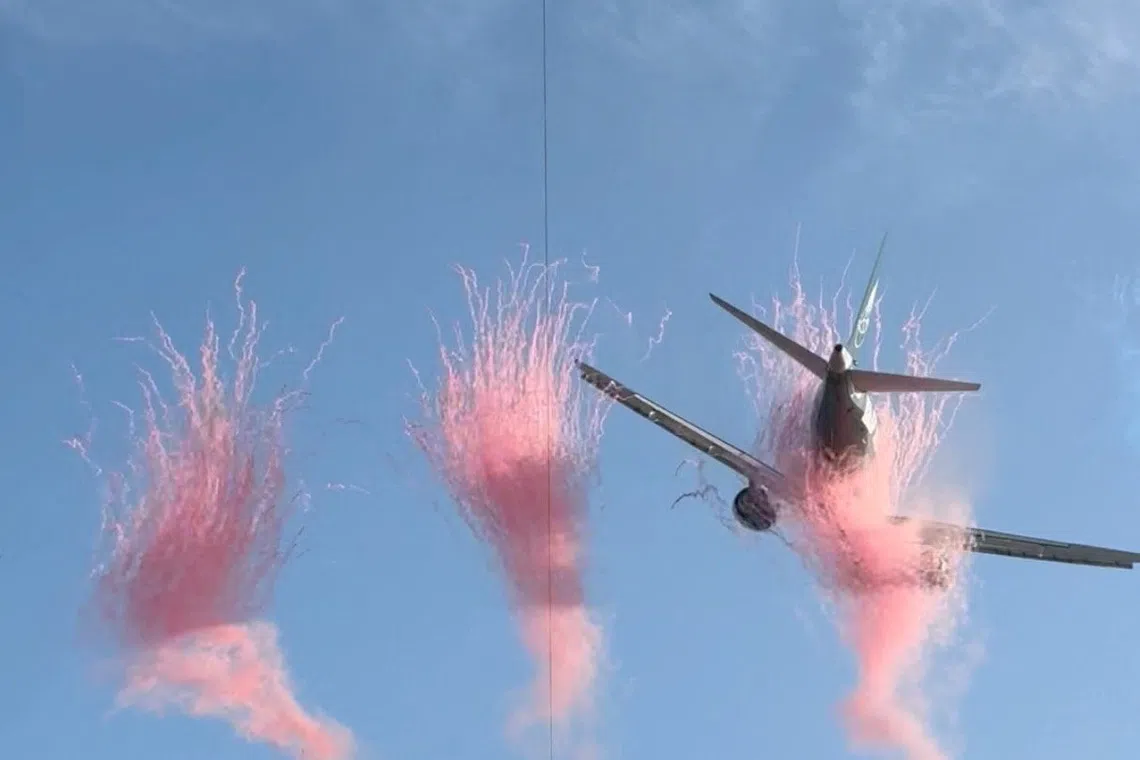 An aircraft performs a low flyover over the DHL Stadium before the Rugby Union match between South Africa's Springboks and New Zealand's All Blacks, in Cape Town, South Africa, August 29, 2026, in this still image obtained from a social media video. Jamie Rossouw/via REUTERS