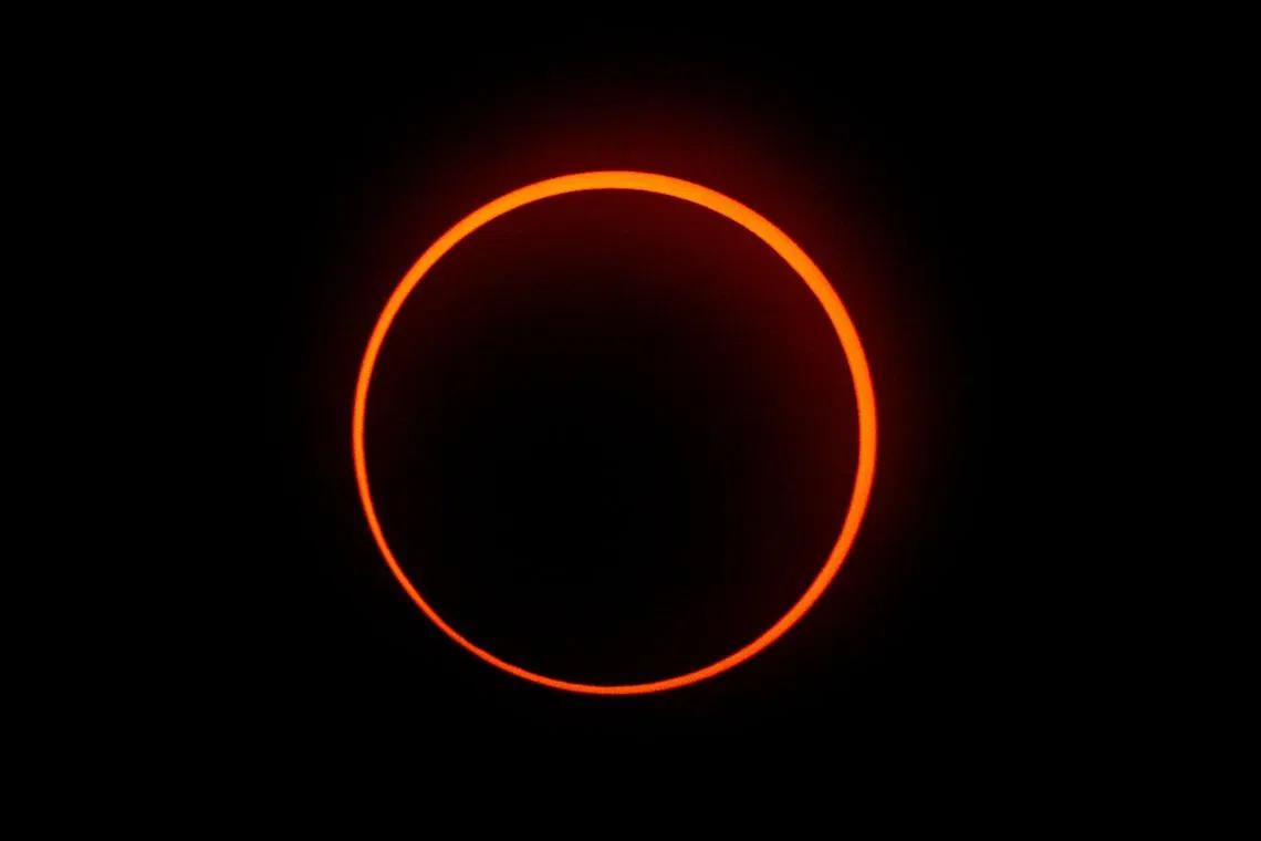 The "Ring of Fire" effect during the annular solar eclipse is seen from Penonome, Panama, on Oct 14, 2023. 