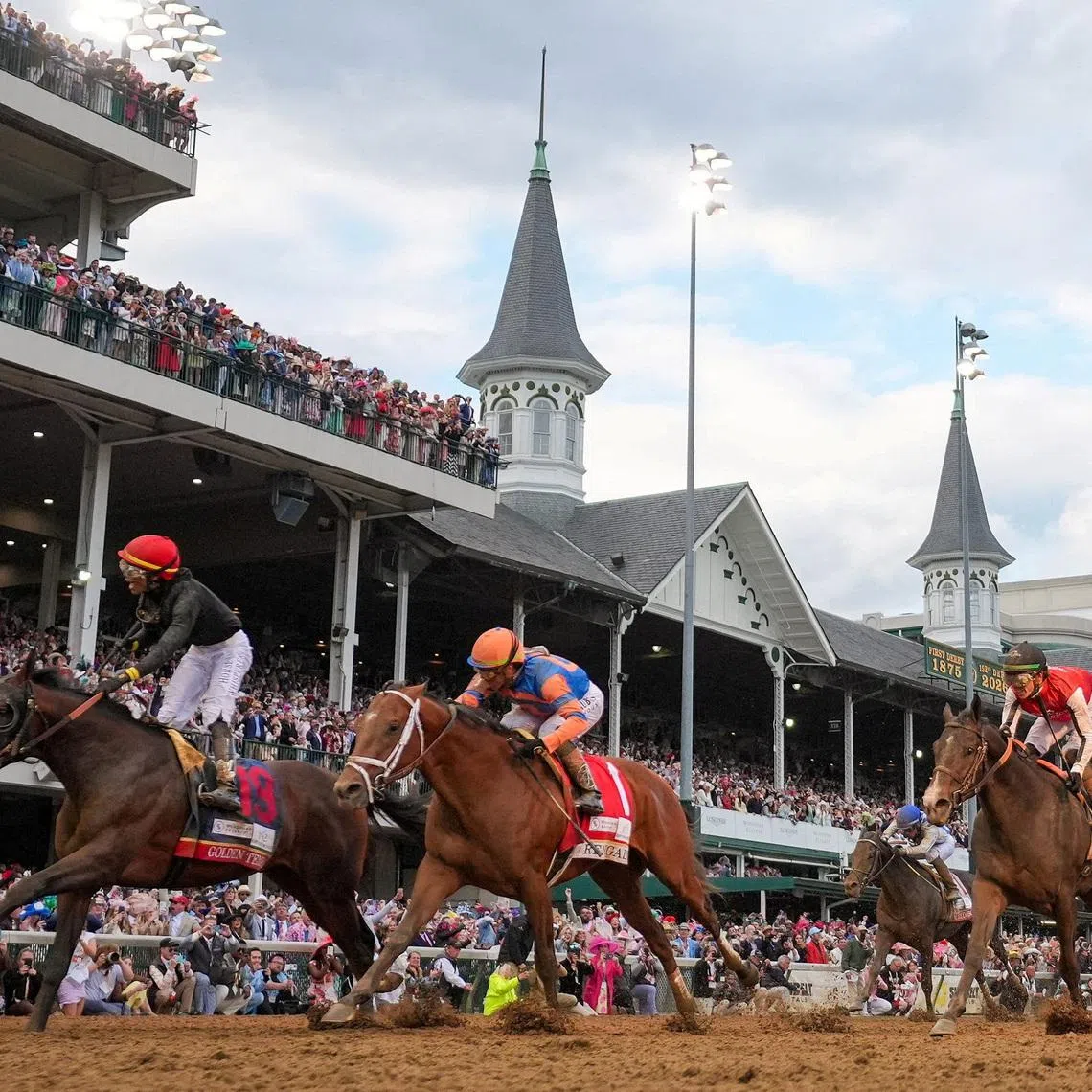 FILE PHOTO: May 2, 2026; Louisville, KY, USA;  Golden Tempo with Jose Ortiz up wins the 152nd running of the Kentucky Derby at Churchill Downs. Michael Clevenger and Christopher Granger/USA TODAY NETWORK via Imagn Images/File Photo