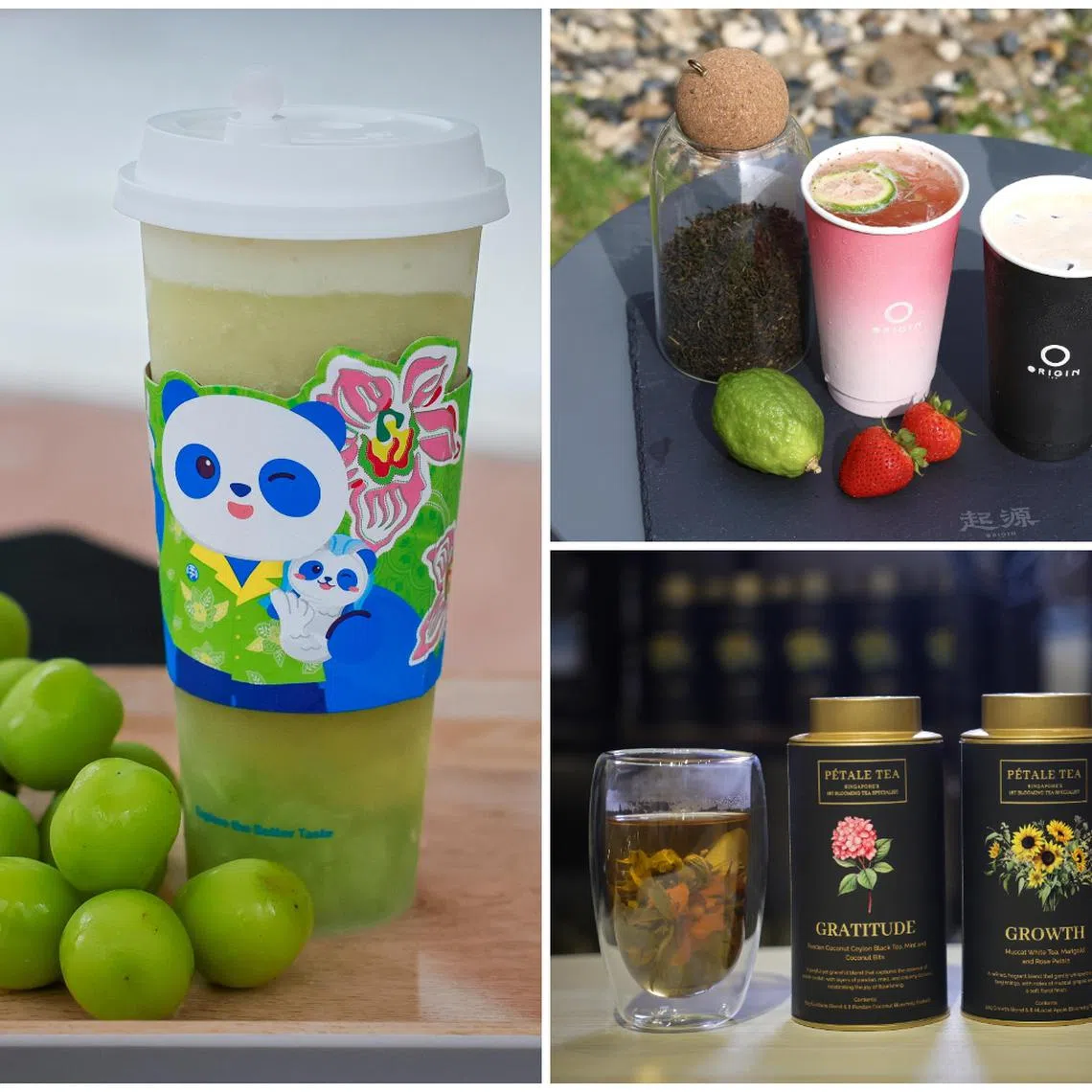 (Clockwise from left) Teas from ChaPanda, Origin Teahouse at Kada, and Petale Tea.