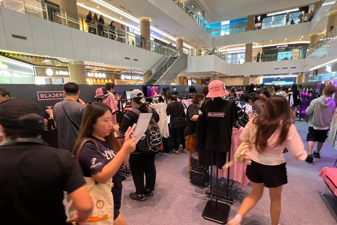 Shoppers in the Blackpink World Tour Deadline Pop-up Store In Singapore at Kallang Leisure Park on Nov 25.
