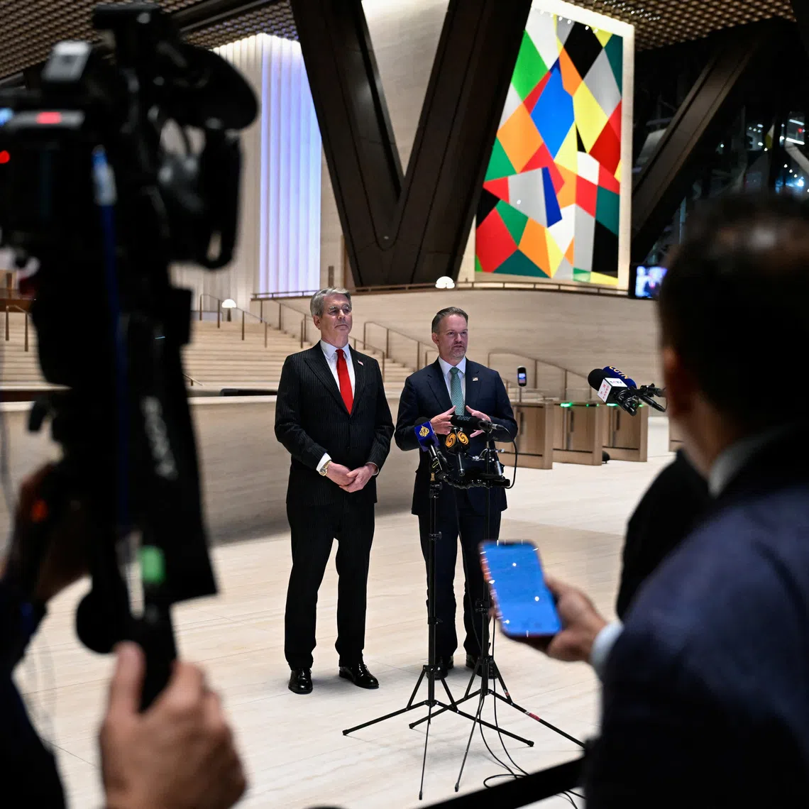 US Treasury Secretary Scott Bessent and US Trade Representative Jamieson Greer speak to the media after meeting with China’s Vice-Premier He Lifeng, on Sept 20.