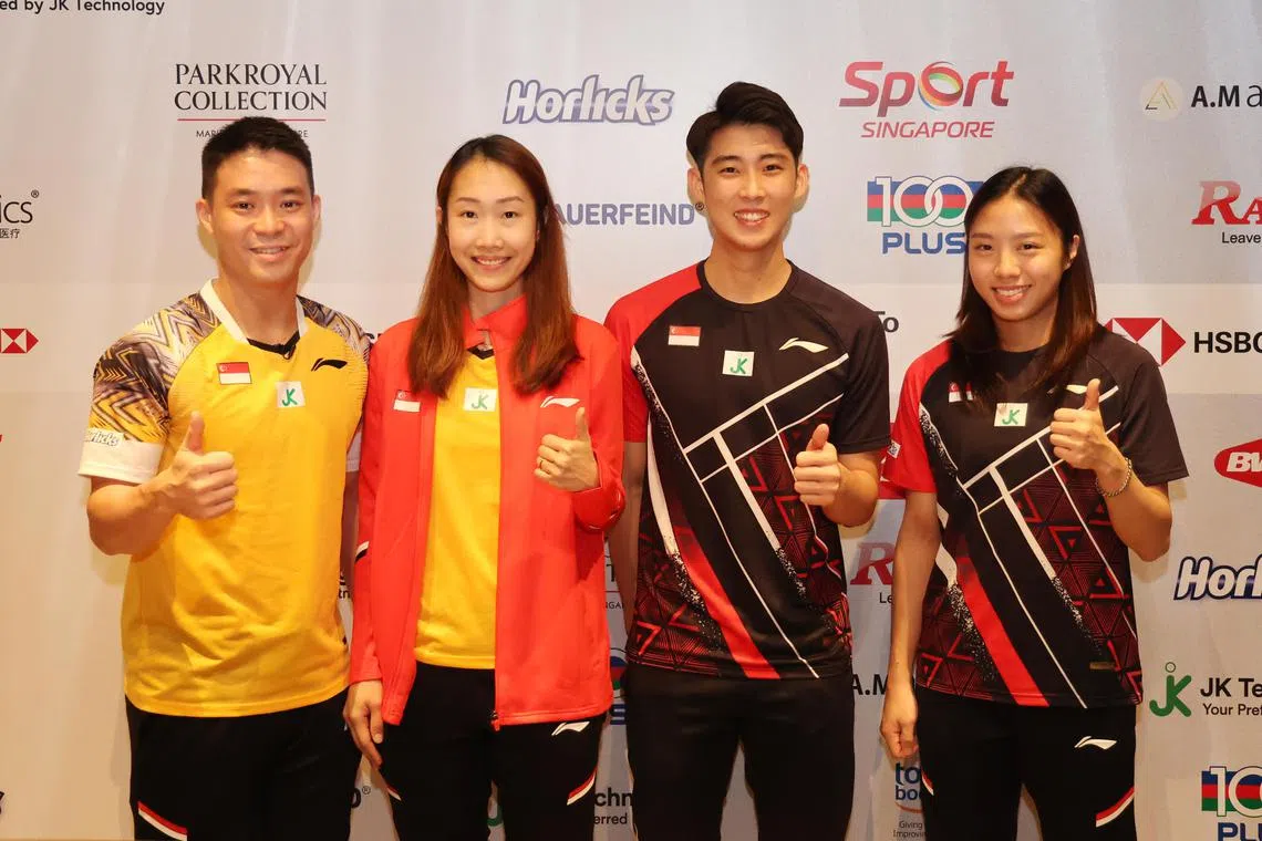 Singapore's leading badminton players: (from left) mixed doubles pair Terry Hee and Tan Wei Han, former men's singles world champion Loh Kean Yew and women's singles player Yeo Jia Min have a challenging task at the Malaysian Open starting on Jan 10.