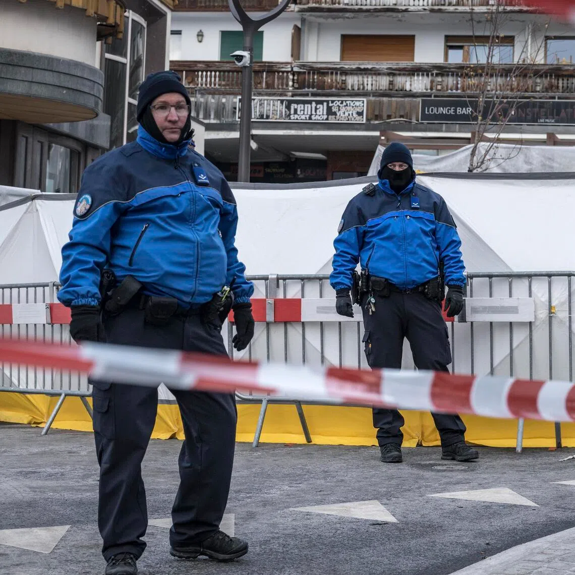 Police outside Le Constellation, the bar where a fire swept through New Year celebrations, in Crans-Montana, Switzerland, on Jan. 2.