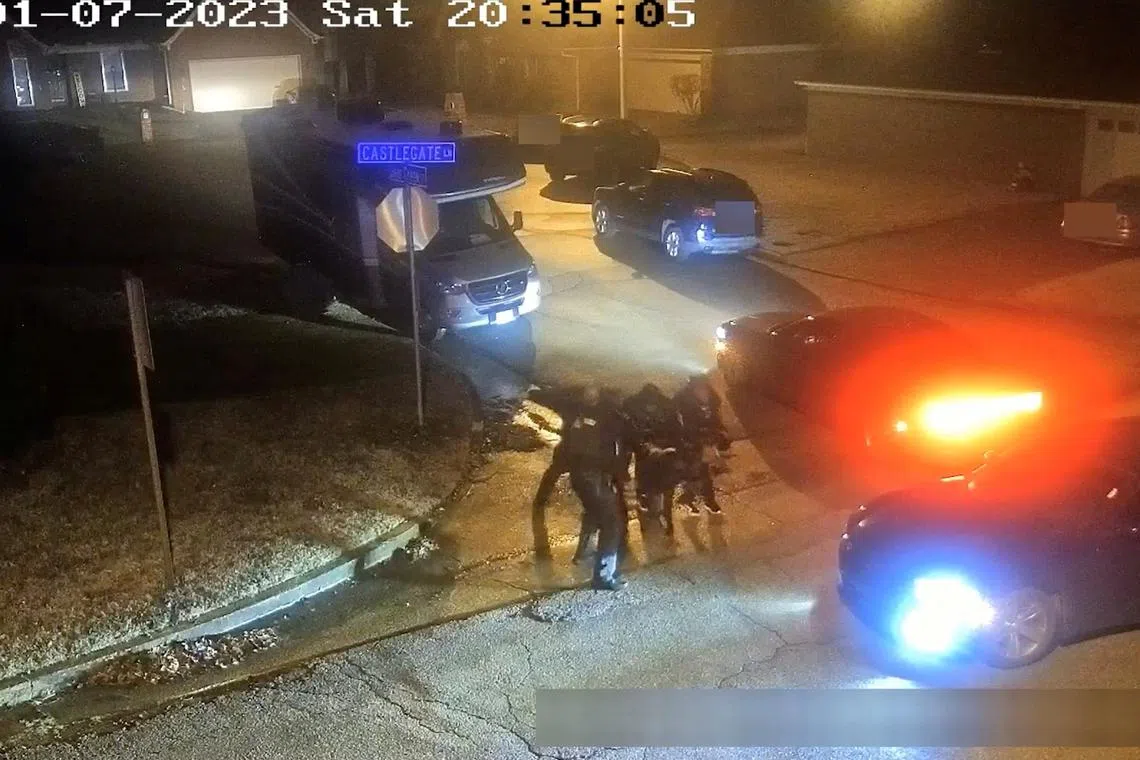 FILE PHOTO: Tyre Nichols, a 29-year-old Black man who was pulled over while driving and died three days later, is beaten by Memphis Police Department officers on January 7, 2023, in this screen grab from a video released by Memphis Police Department on January 27, 2023. Memphis Police Department/Handout via REUTERS/File Photo