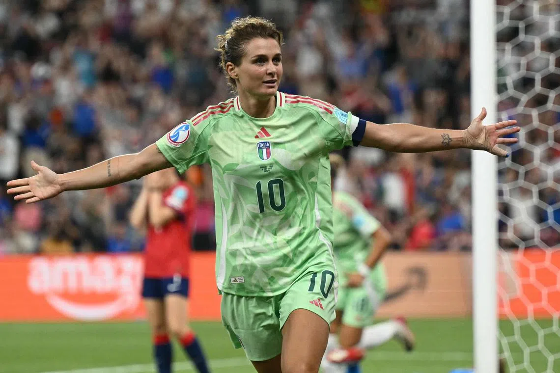 Cristiana Girelli celebrates scoring the second goal of her double for Italy.
