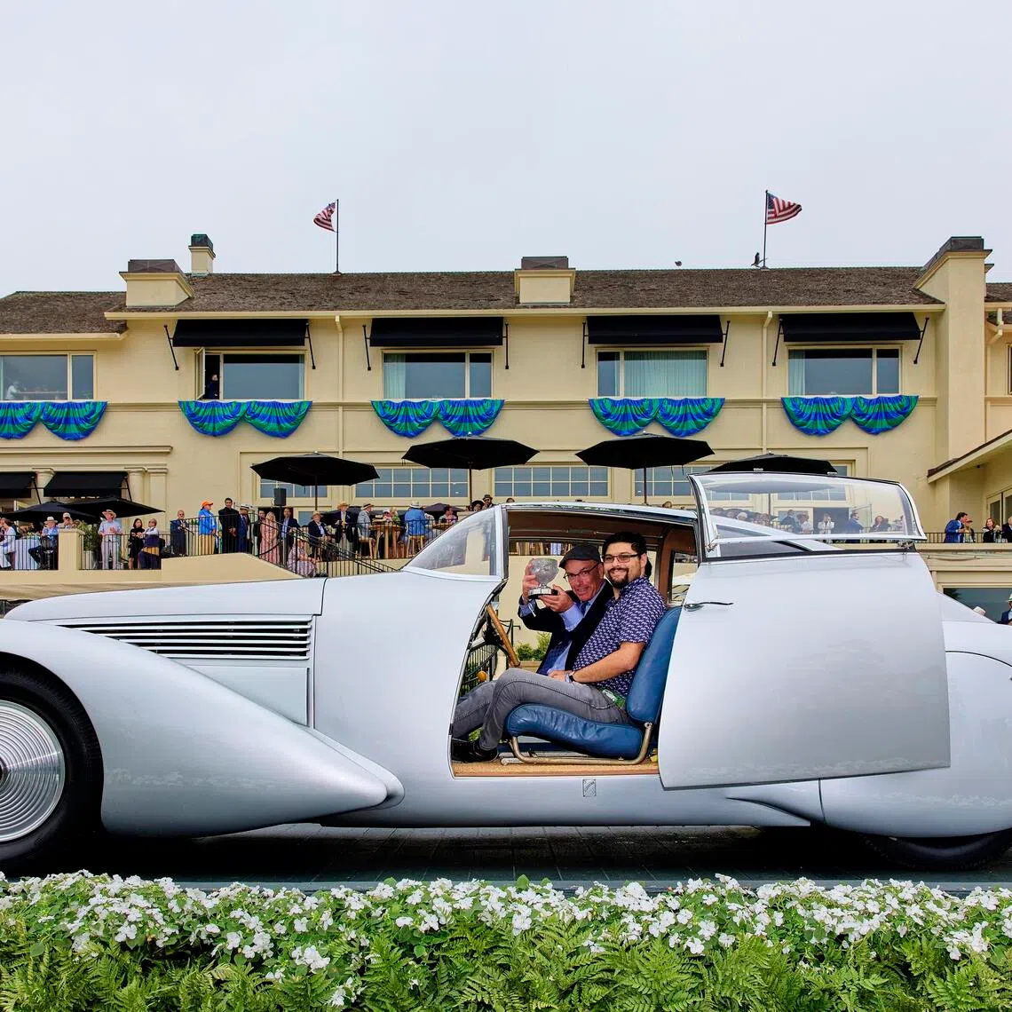 A 1938 Hispano-Suiza H6B Dubonnet Xenia at Concours d’Elegance, an annual assemblage of the world’s most beautiful motorcars, at Pebble Beach, California.