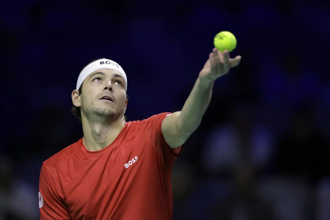 Tennis - Davis Cup Finals - Quarter Final - United States v Australia - Palacio de Deportes Jose Maria Martin Carpena Arena, Malaga, Spain - November 21, 2024   Taylor Fritz of the U.S. in action during his match against Australia's Alex de Minaur REUTERS/Jon Nazca/ File Photo