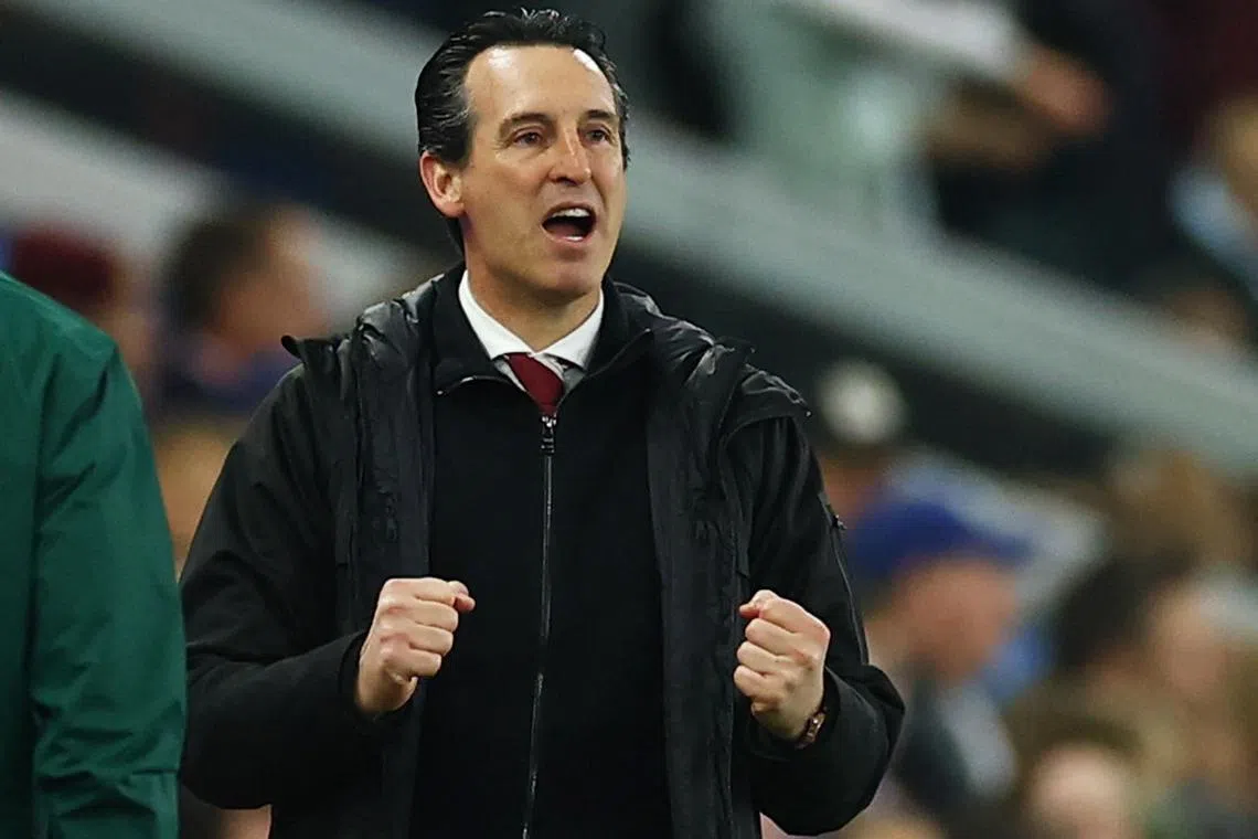 Soccer Football - Champions League - Quarter Final - Second Leg - Aston Villa v Paris St Germain - Villa Park, Birmingham, Britain - April 15, 2025 Aston Villa manager Unai Emery reacts Action Images via Reuters/Matthew Childs