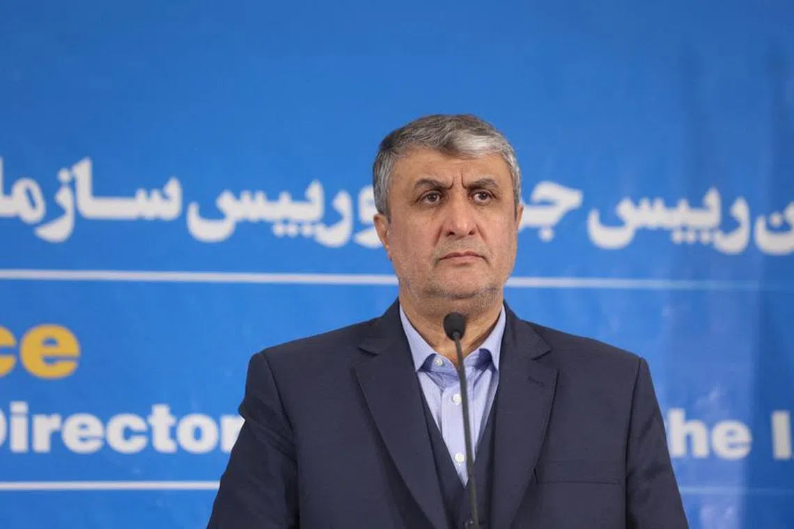 FILE PHOTO: Head of Iran's Atomic Energy Organization Mohammad Eslami looks on during a news conference with International Atomic Energy Agency (IAEA) Director General Rafael Grossi as they meet in Tehran, Iran, March 4, 2023. Majid Asgaripour/WANA (West Asia News Agency) via REUTERS