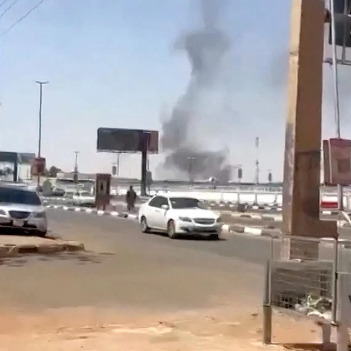 Smoke rises, following a drone attack in Khartoum airport, in Khartoum, Sudan, in this screengrab taken from social media video released on May 4, 2026. SOCIAL MEDIA/REUTERS TV via REUTERS