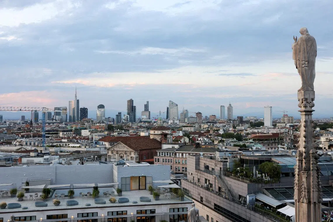 FILE PHOTO: A view shows Milan's skyline during sunset, Italy, July 6, 2023. REUTERS/Claudia Greco/File Photo