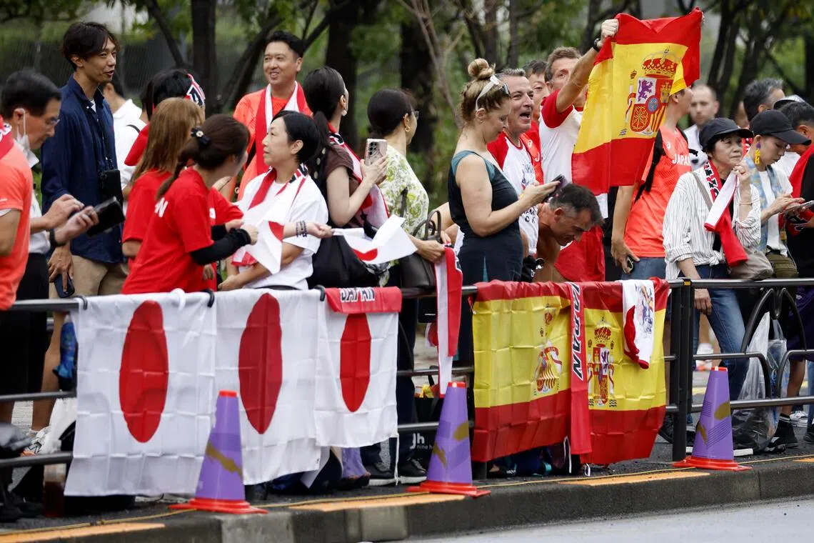 Fans gather before the men's and women's 35km race walk at the World Championships.